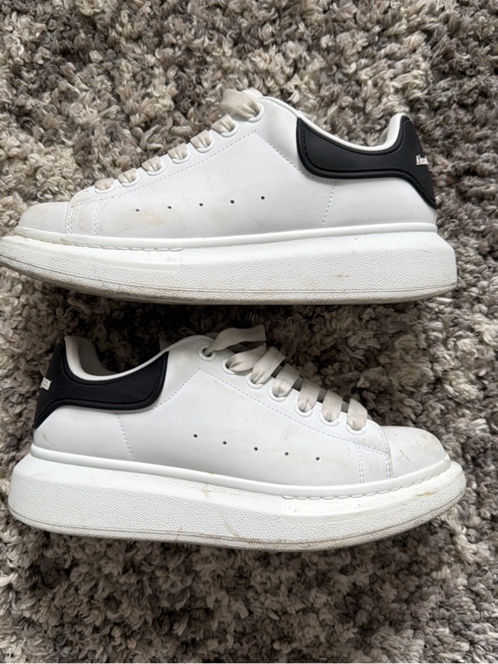Alexander McQueen White Leather Sneakers with Black Heel Counter